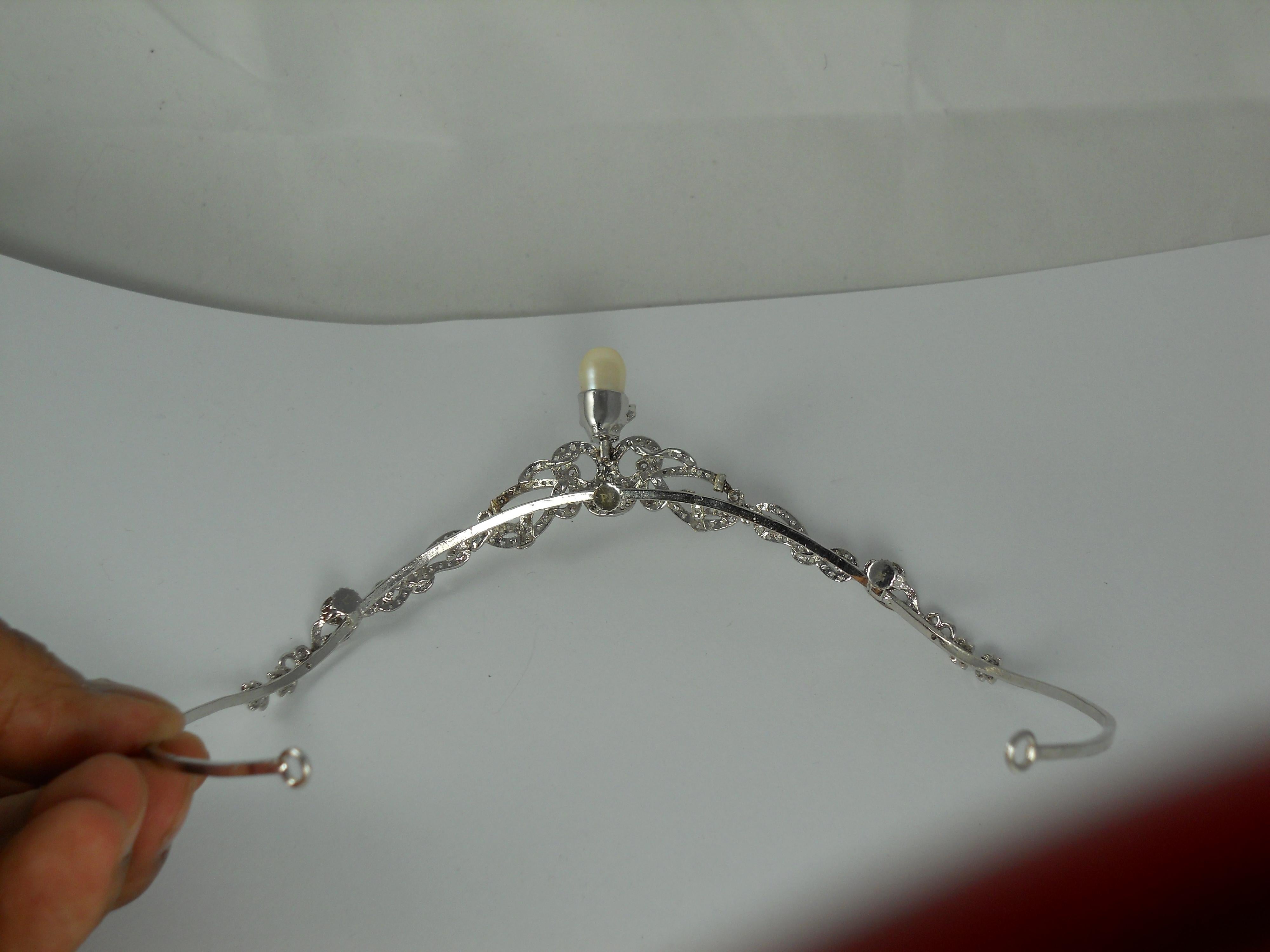 Perle di diamante naturali a goccia in argento sterling collana a fascia convertibile con tiara in vendita 4