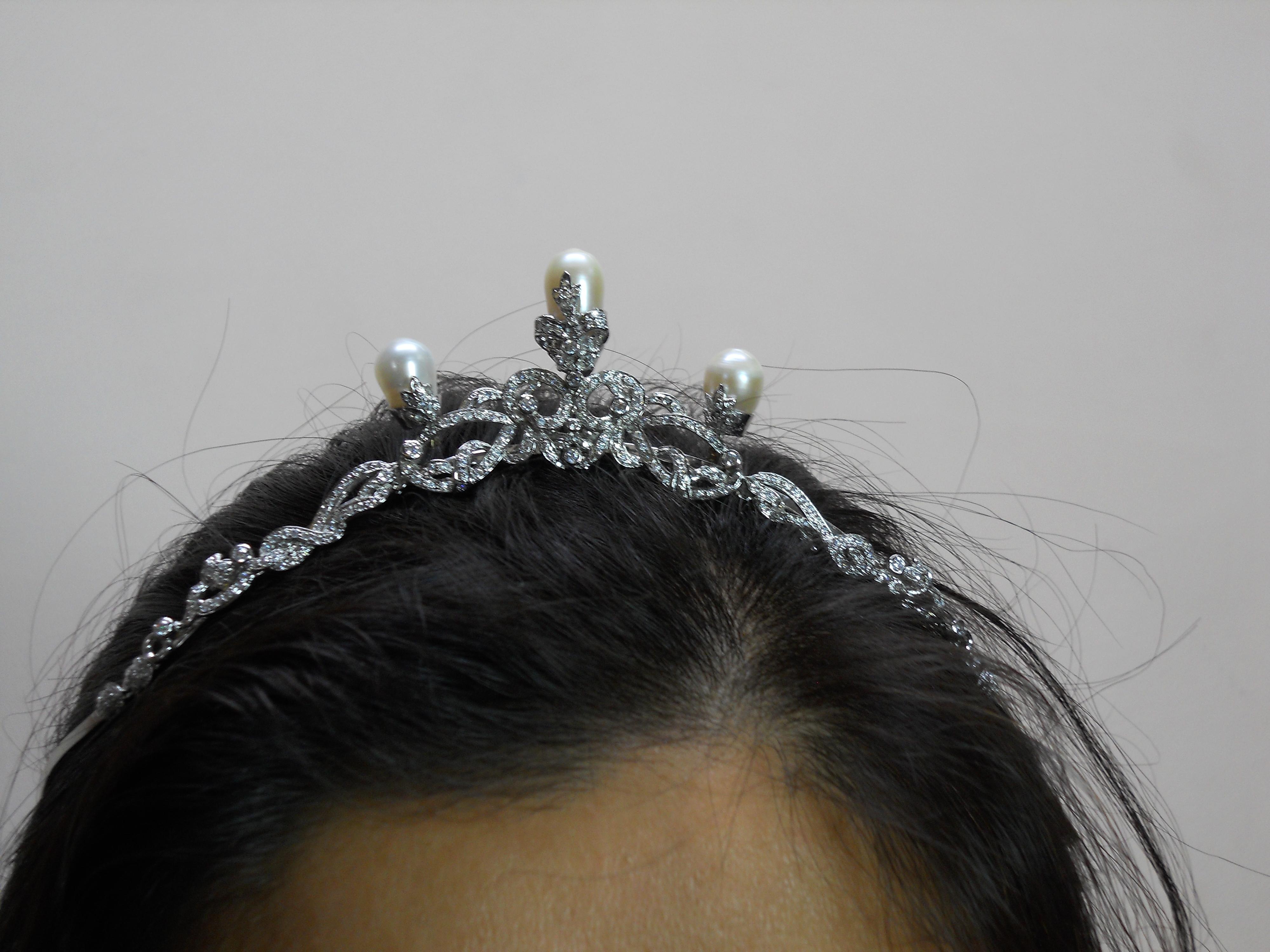Perle di diamante naturali a goccia in argento sterling collana a fascia convertibile con tiara in vendita 5
