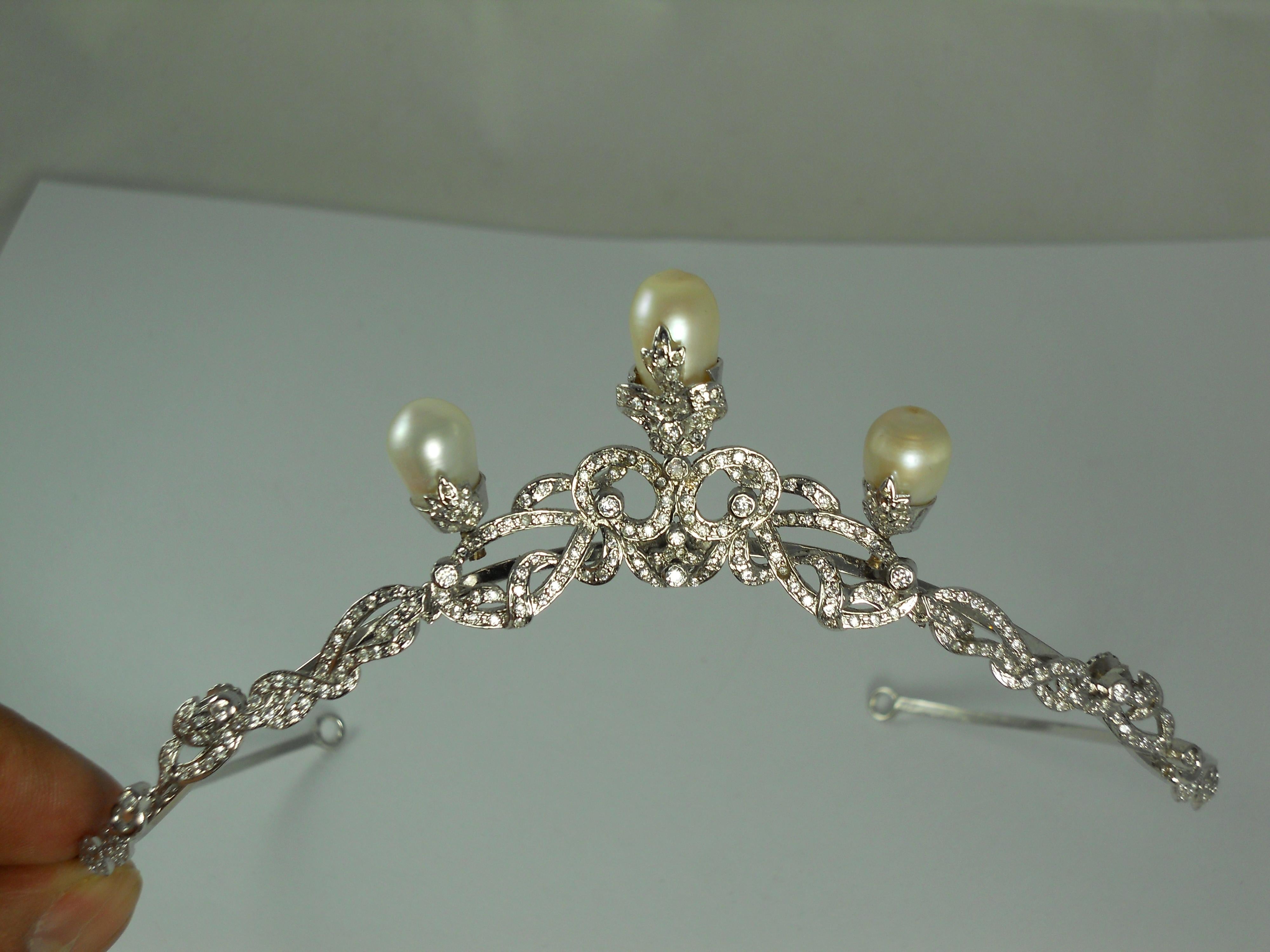 Perle di diamante naturali a goccia in argento sterling collana a fascia convertibile con tiara in vendita 6