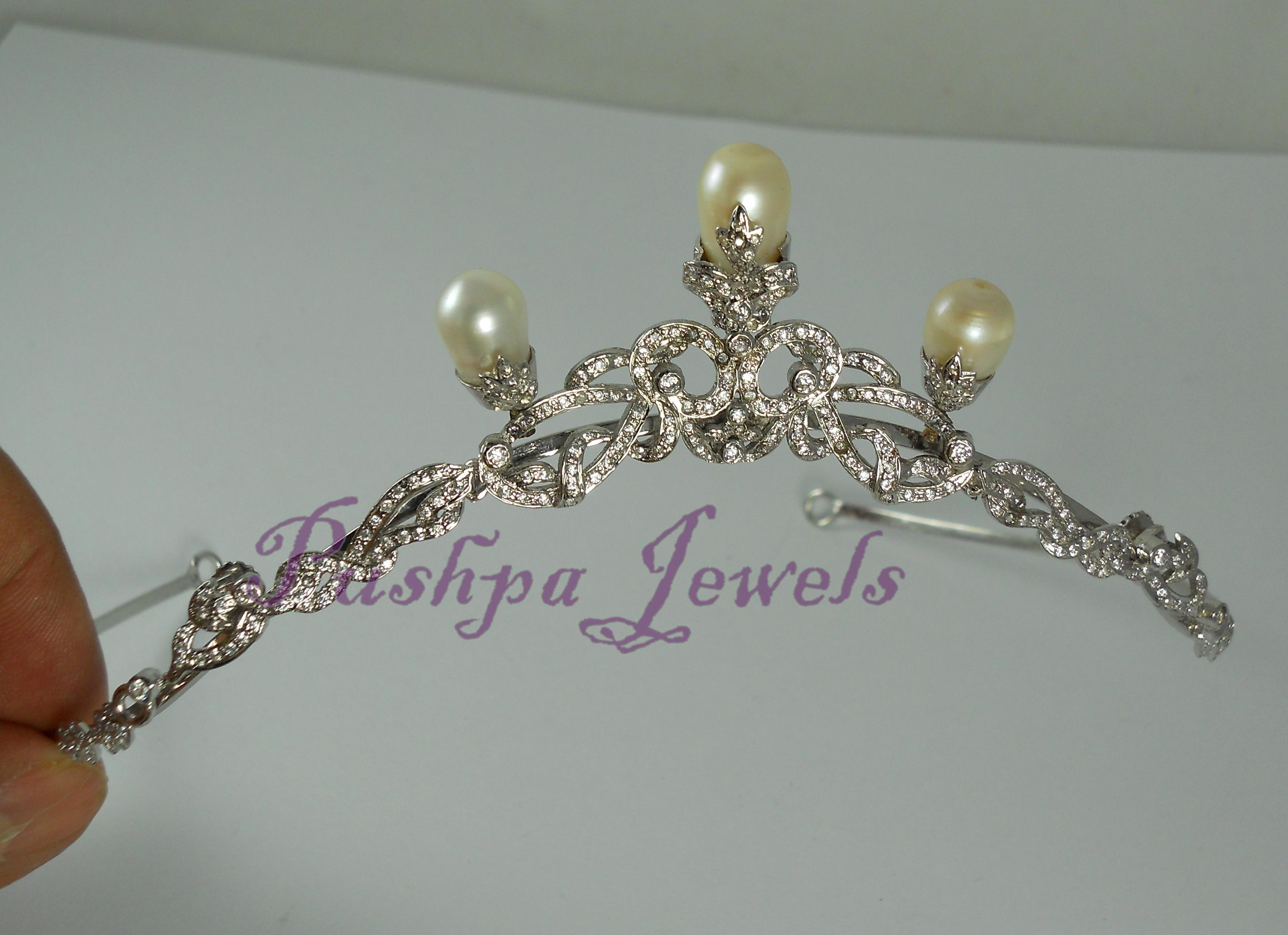Perle di diamante naturali a goccia in argento sterling collana a fascia convertibile con tiara in vendita 7