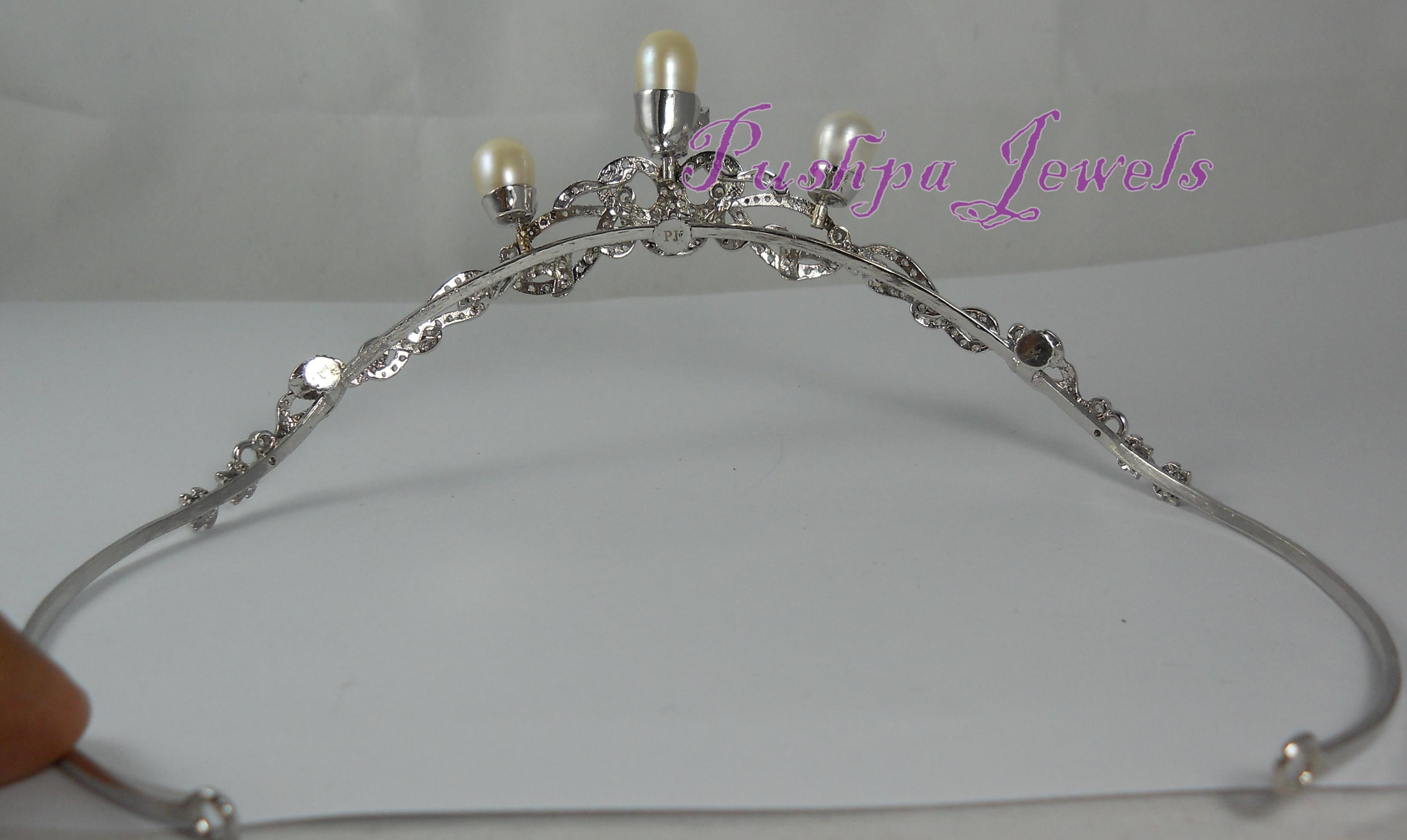 Perle di diamante naturali a goccia in argento sterling collana a fascia convertibile con tiara in vendita 8