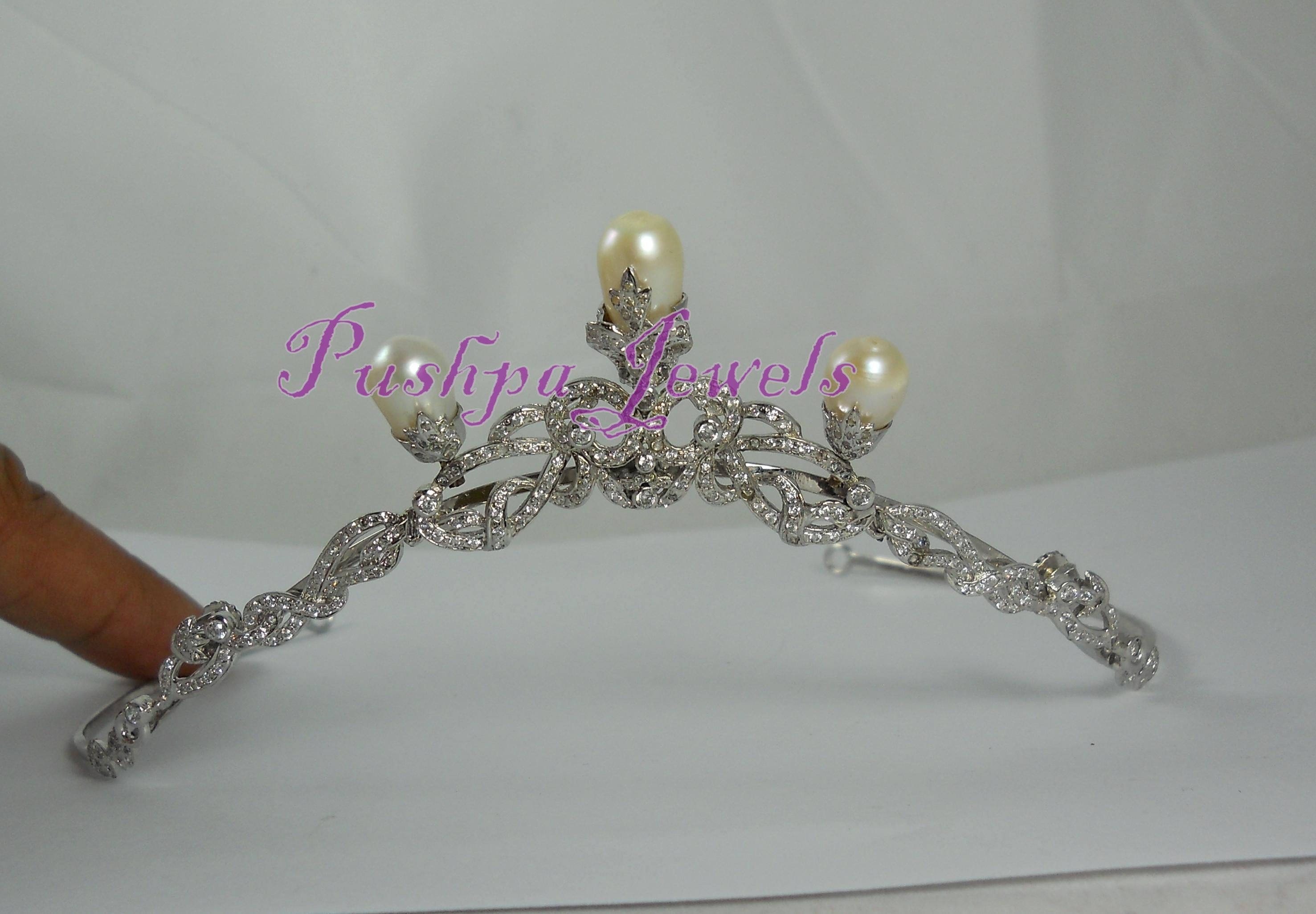 Perle di diamante naturali a goccia in argento sterling collana a fascia convertibile con tiara in vendita 9
