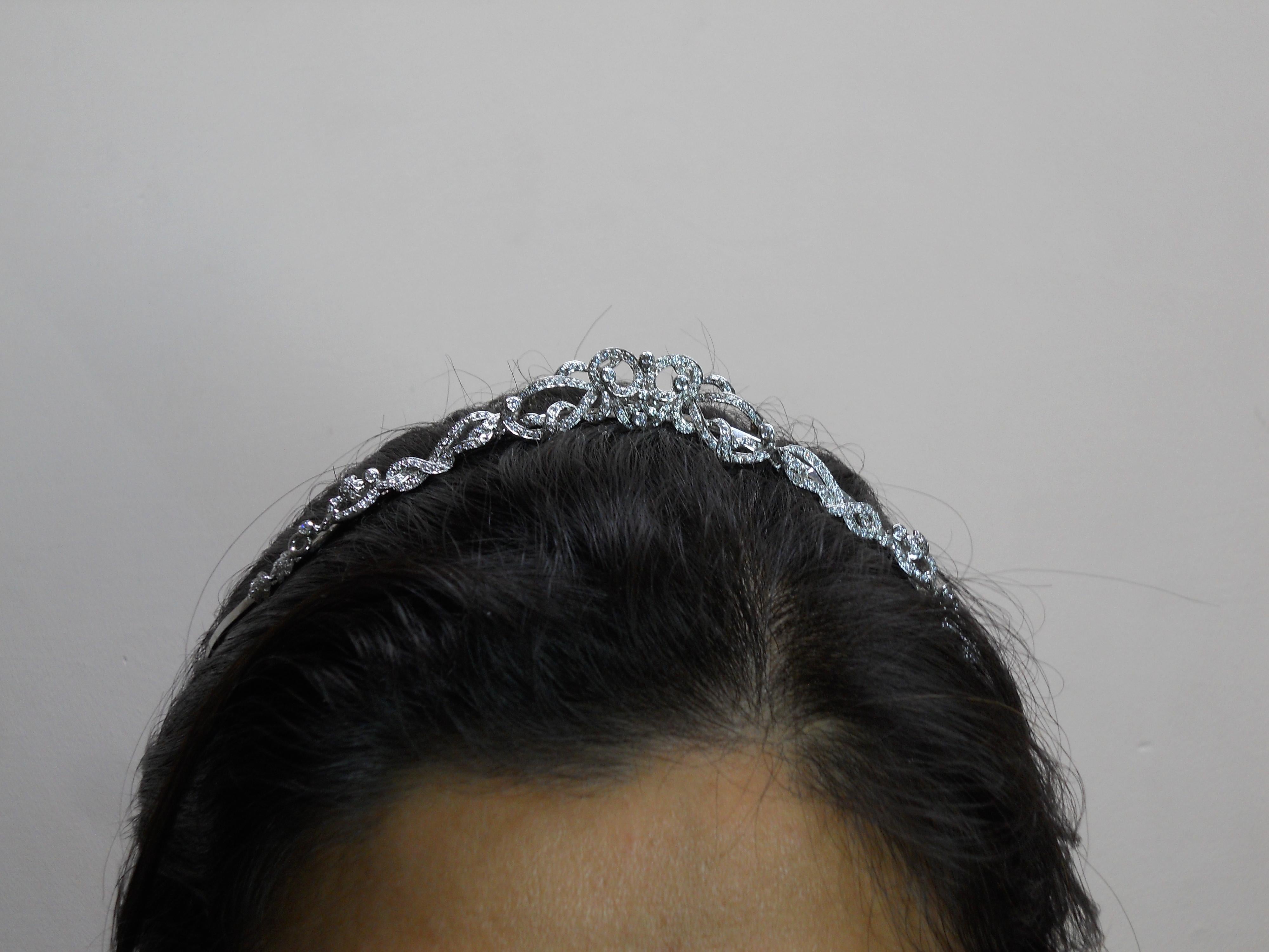 Perle di diamante naturali a goccia in argento sterling collana a fascia convertibile con tiara in vendita 12