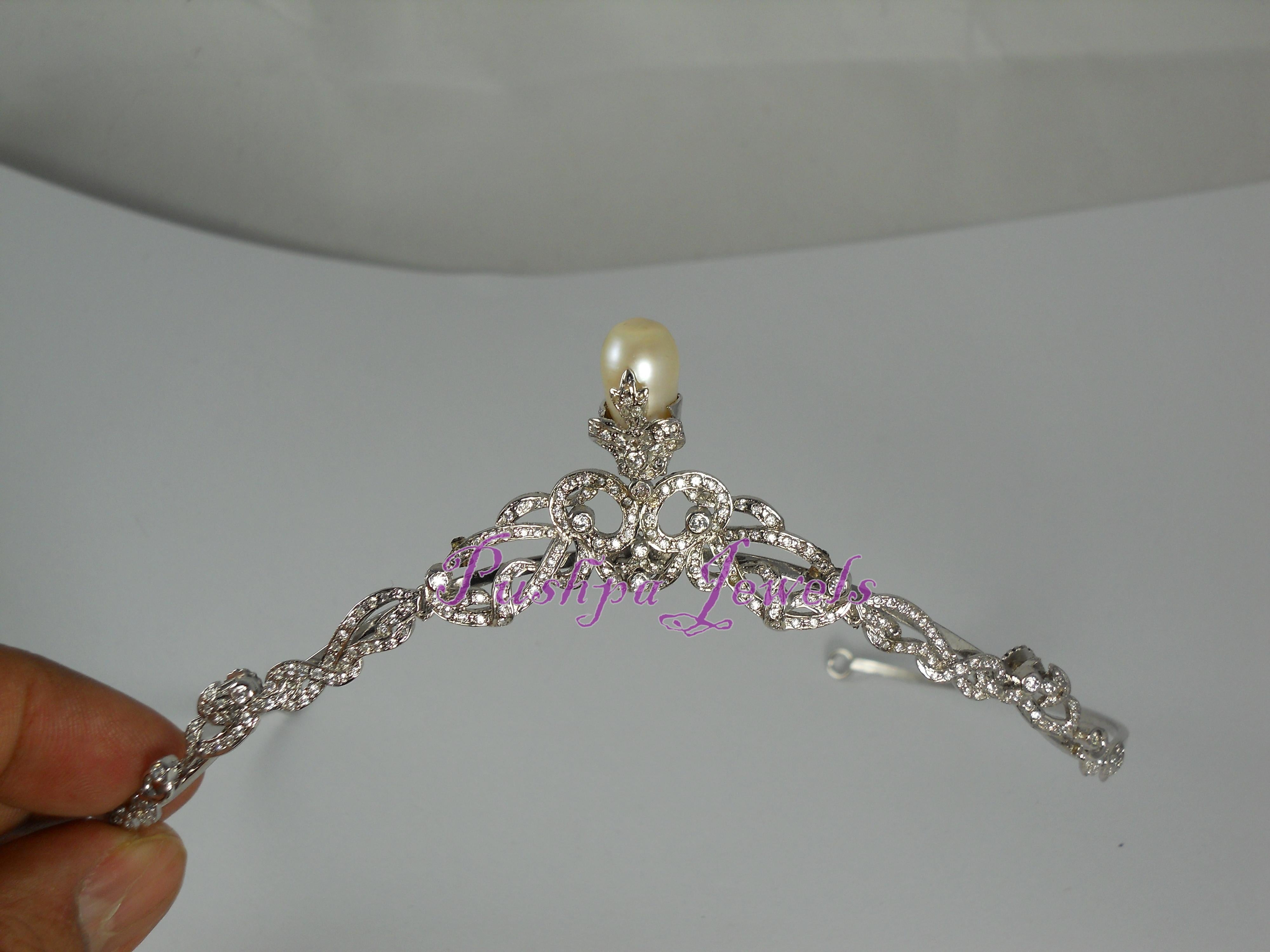 Natürliche Diamantperlen Tropfen Sterling Silber Cabrio Tiara Stirnband Halskette im Zustand „Neu“ im Angebot in Delhi, DL