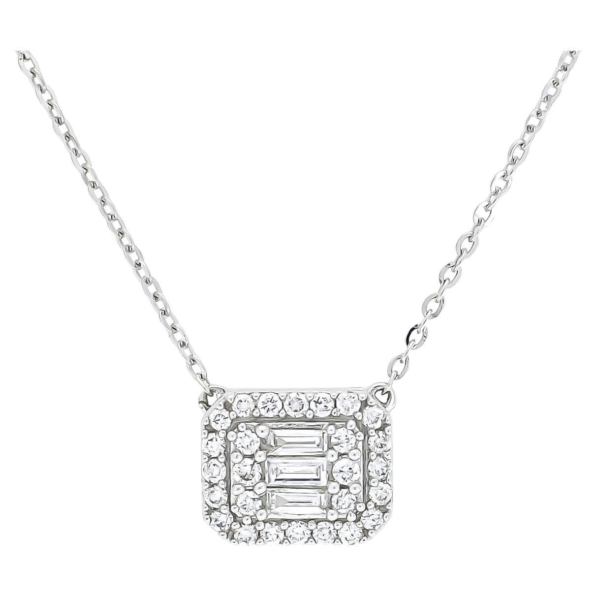 Ciondolo con diamante naturale 0,22 CT in oro bianco 18KT Collana con catena a raggiera