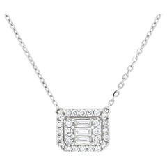 Ciondolo con diamante naturale 0,22 CT in oro bianco 18KT Collana con catena a raggiera