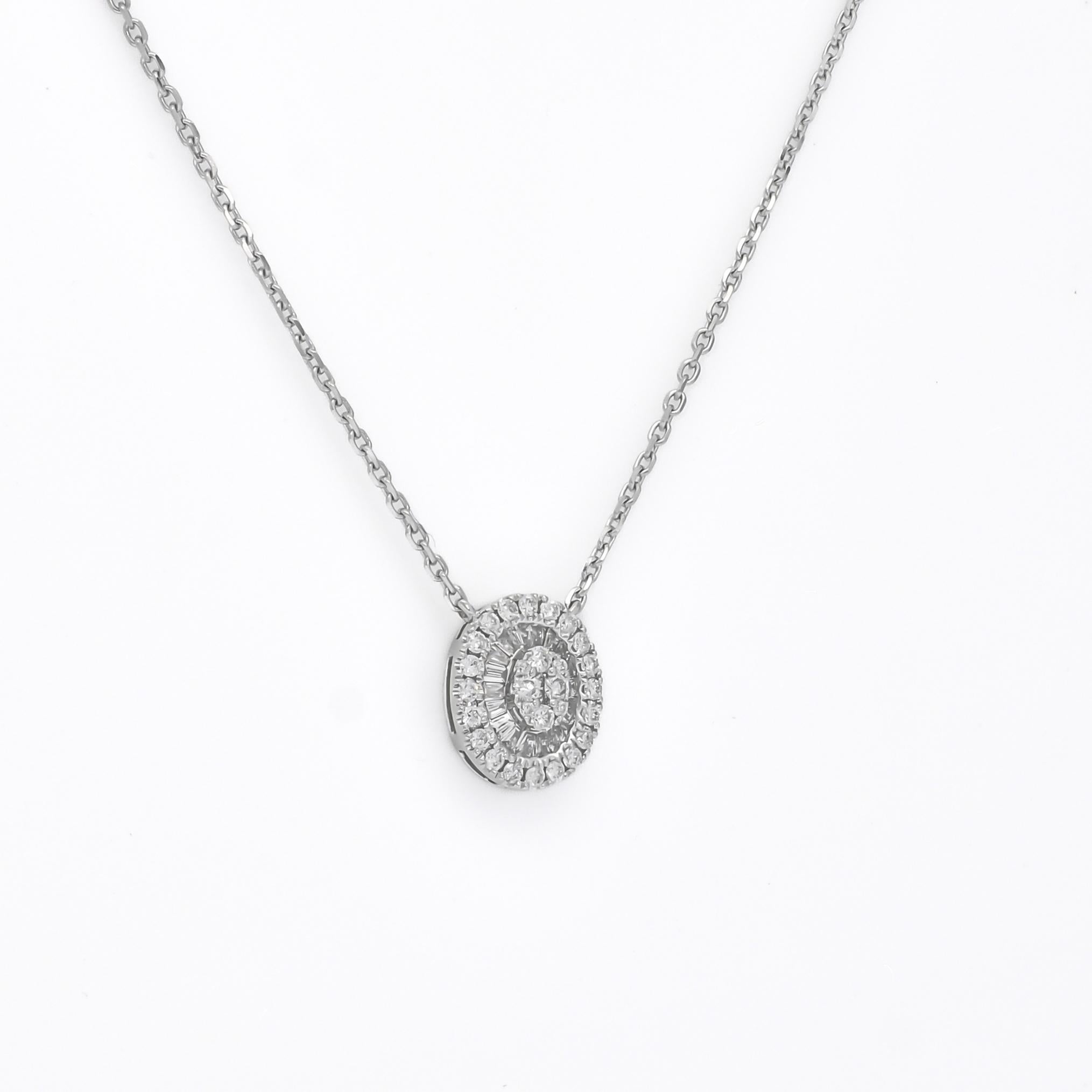 Pendentif diamant naturel 0.30 cts Chaîne en or blanc 18KT Collier pendentif N10912 en vente 2