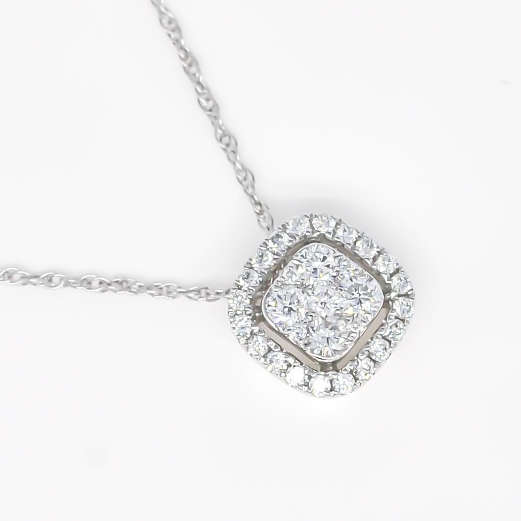 Women's or Men's Natural Diamond Pendant 0.30 cts 18KT White Gold Square Halo Pendant Necklace For Sale