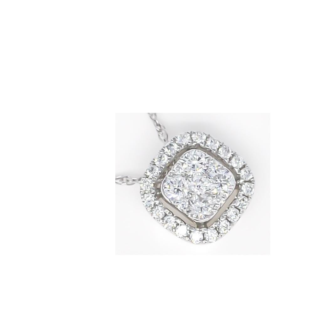 Natural Diamond Pendant 0.30 cts 18KT White Gold Square Halo Pendant Necklace  For Sale 2