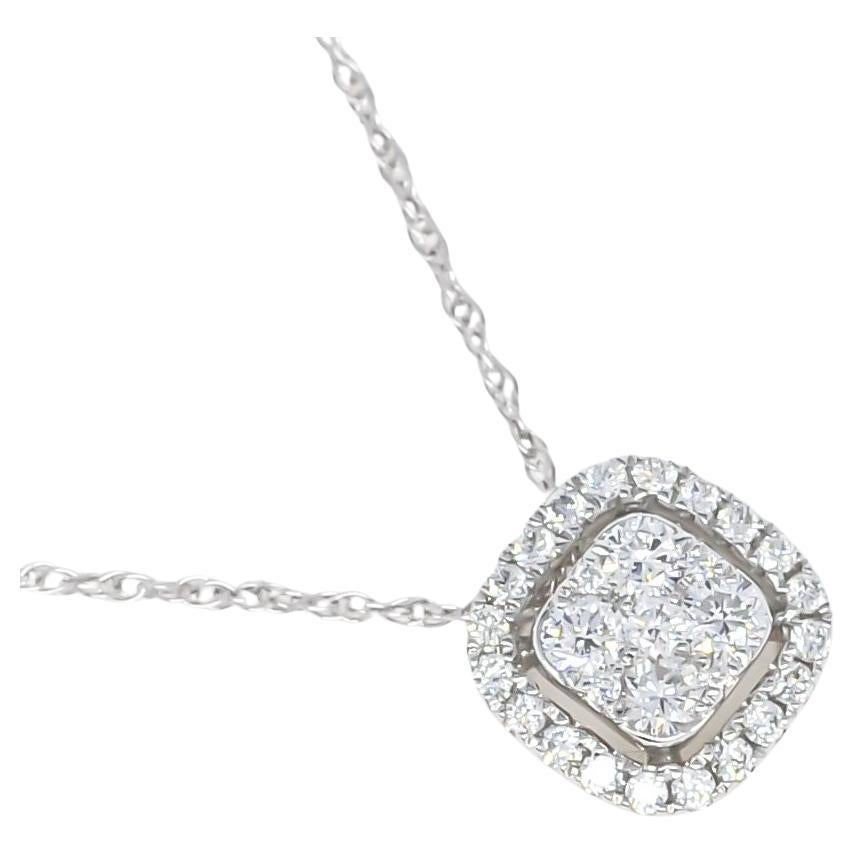 Natural Diamond Pendant 0.30 cts 18KT White Gold Square Halo Pendant Necklace  For Sale