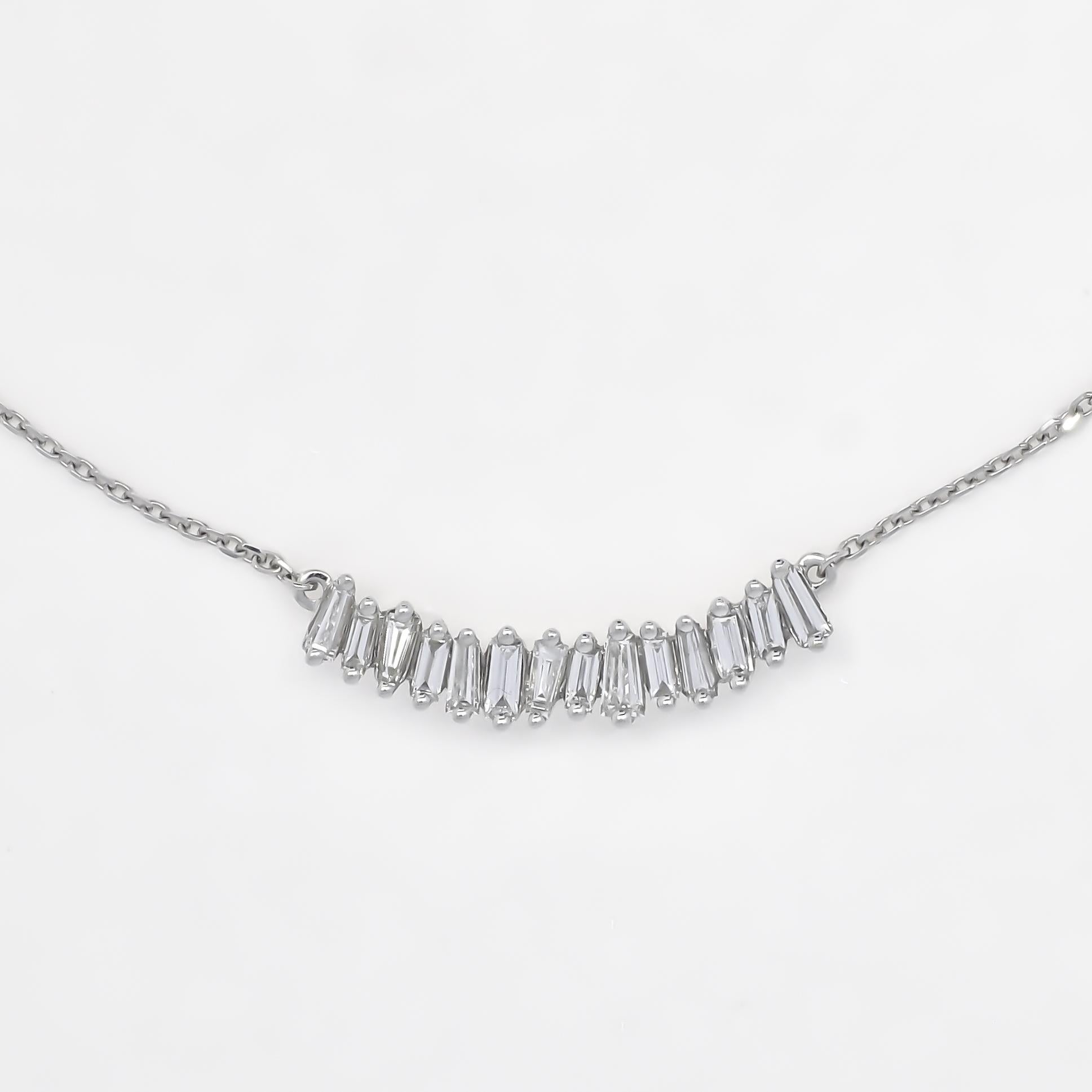 Baguette Cut Natural Diamond Pendant 0.43 cts 18 Karat White Gold Chain Necklace  For Sale
