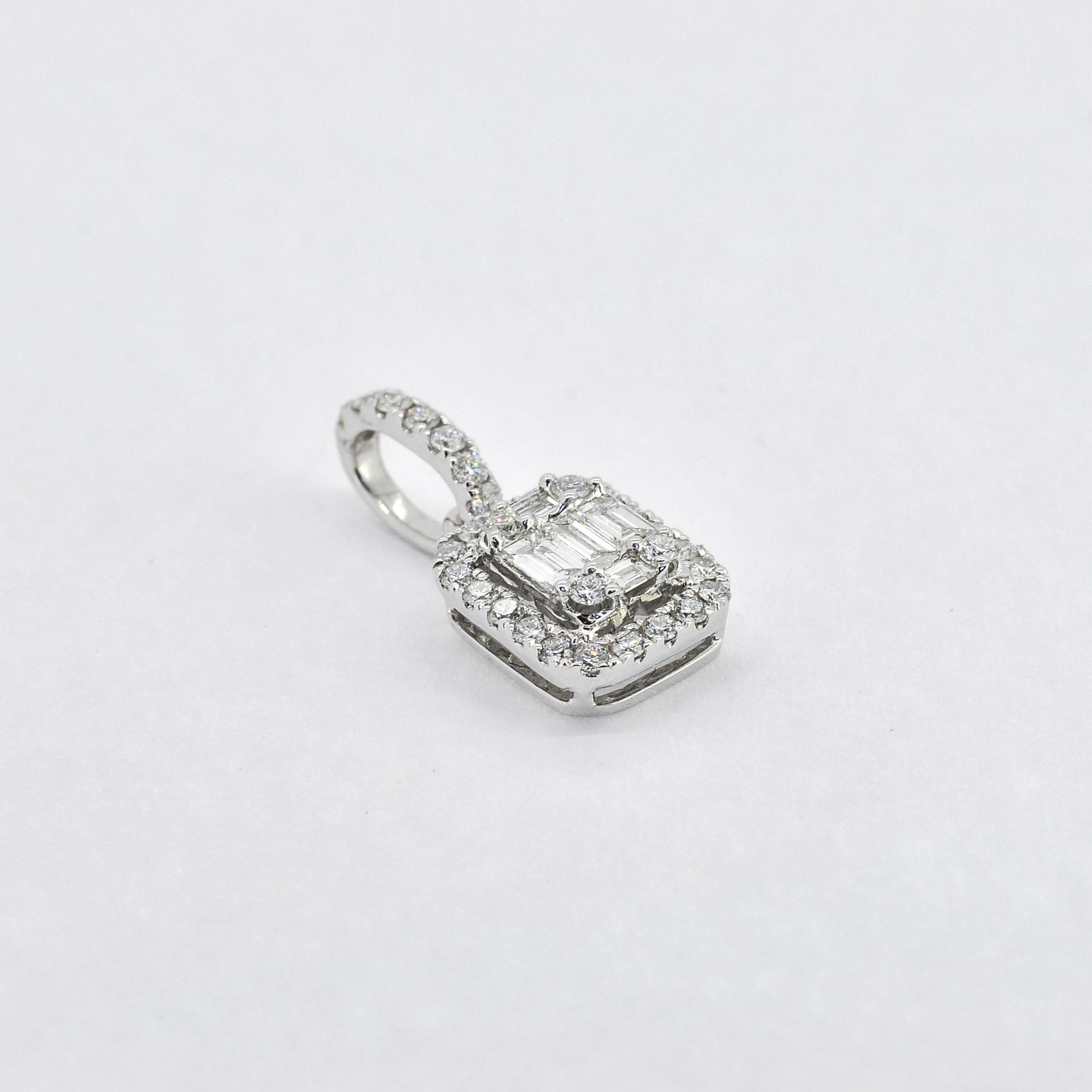 Baguette Cut Natural Diamond Pendant 0.45 ct 18 Karat White Gold Modern Chain Pendant  For Sale