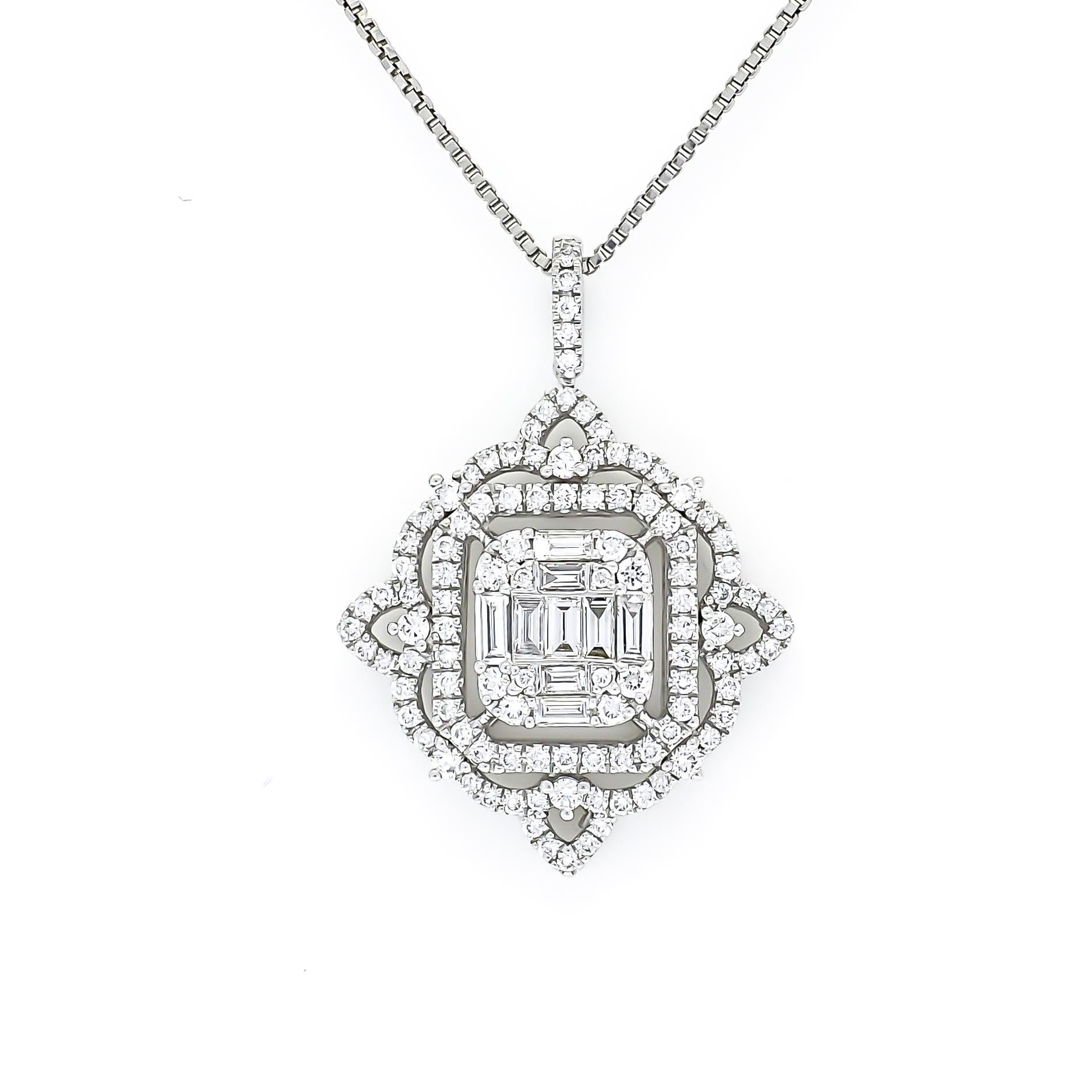 Art nouveau Pendentif diamant naturel 1,10 ct Collier chaîne pendentif en or blanc 18 carats en vente