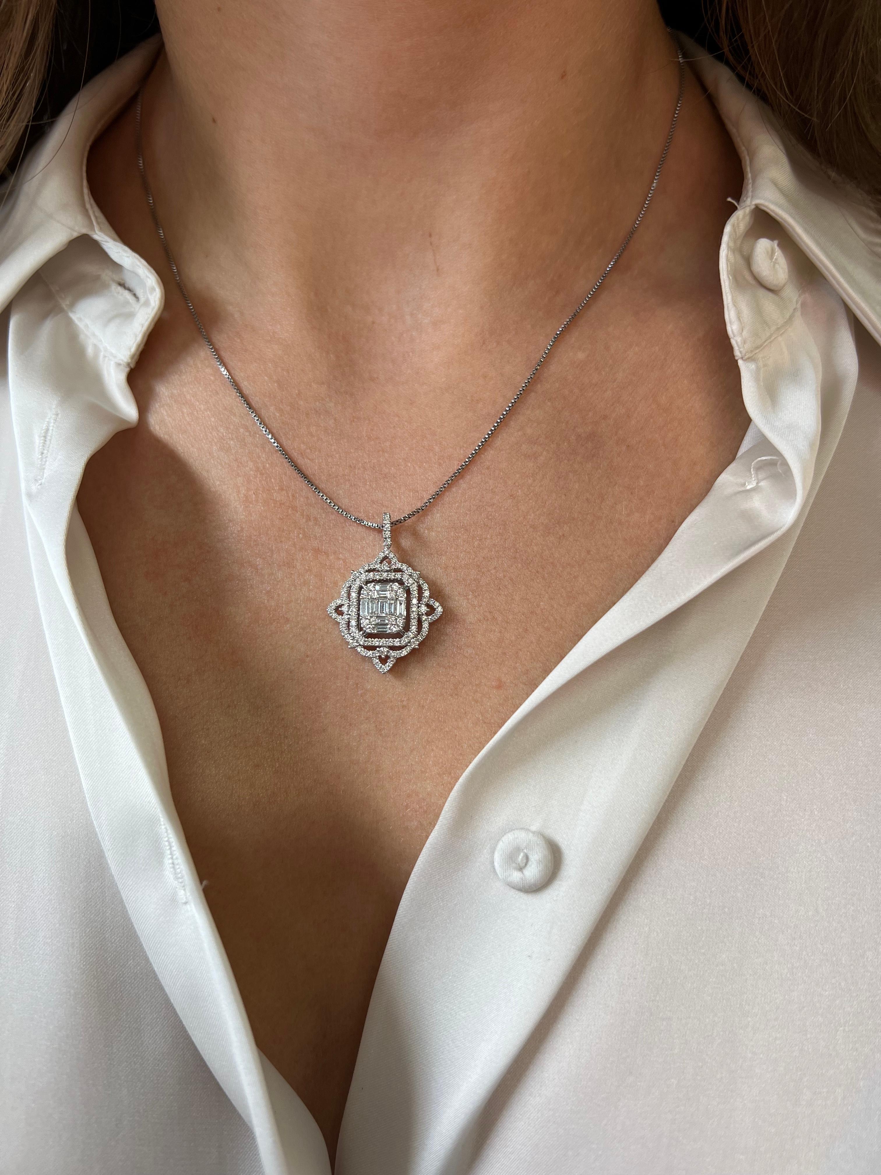 Pendentif diamant naturel 1,10 ct Collier chaîne pendentif en or blanc 18 carats en vente 1