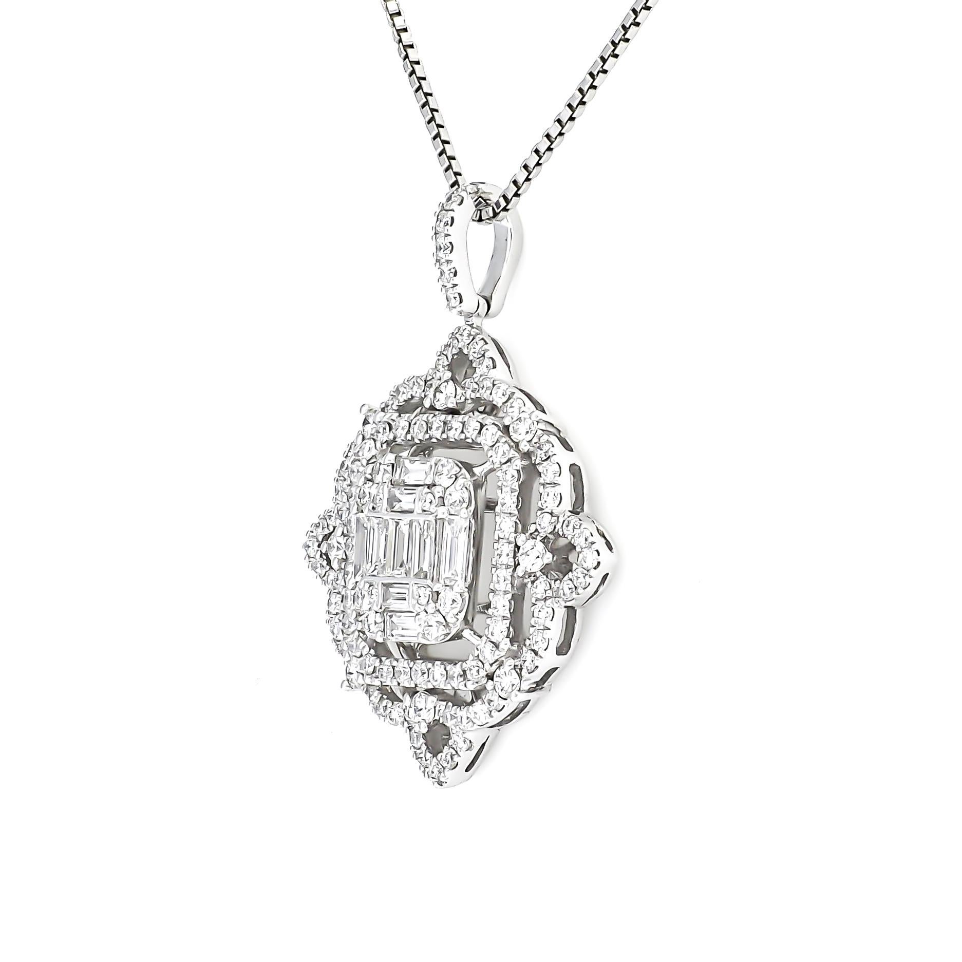 Pendentif diamant naturel 1,10 ct Collier chaîne pendentif en or blanc 18 carats en vente 2
