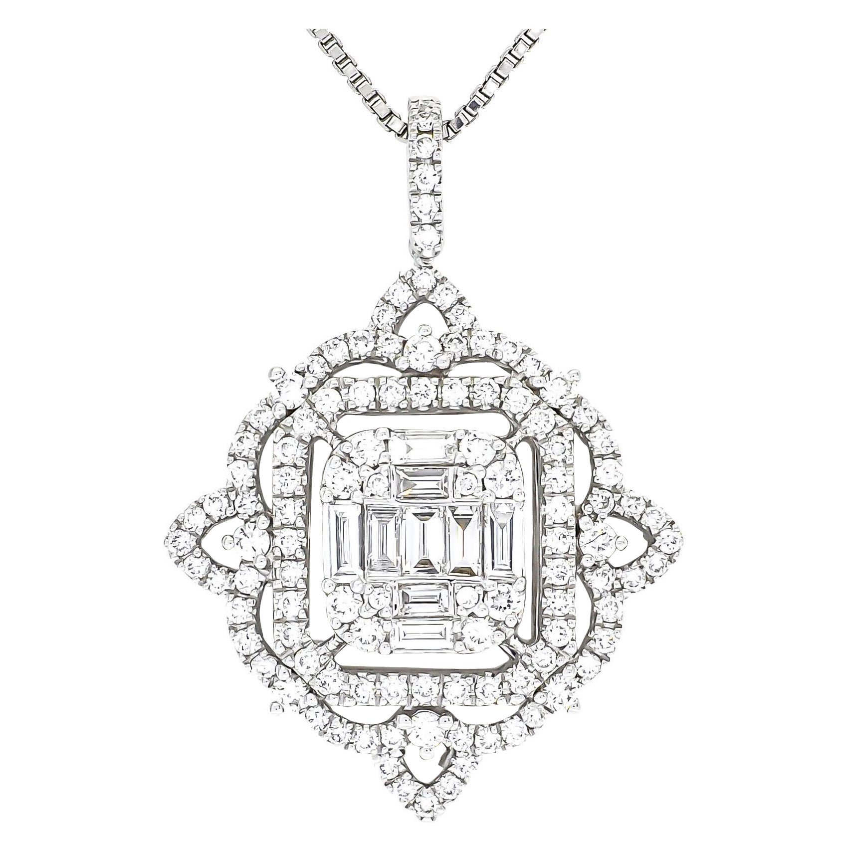 Pendentif diamant naturel 1,10 ct Collier chaîne pendentif en or blanc 18 carats en vente