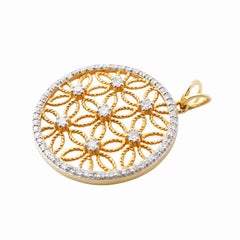 14k Gold Natural Diamond Pendant Necklace, Flower of Life, 0.73ct