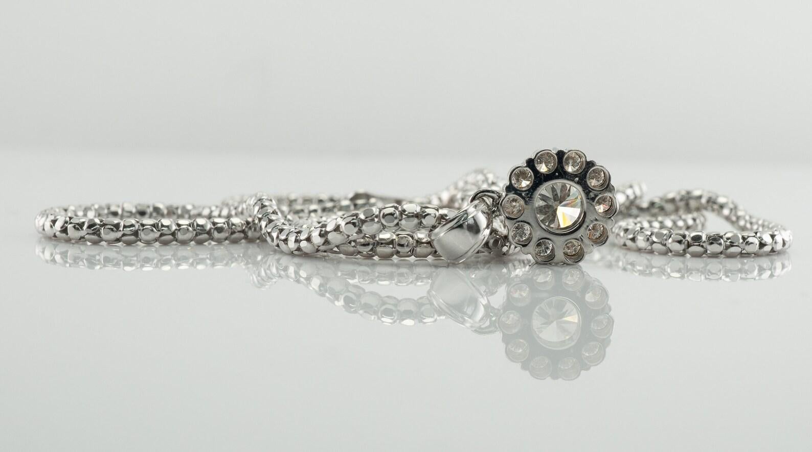 Natural Diamond Pendant Necklace 14K White Gold 1.20 cts TDW Halo For Sale 5