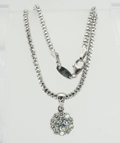 Natural Diamond Pendant Necklace 14K White Gold 1.20 cts TDW Halo