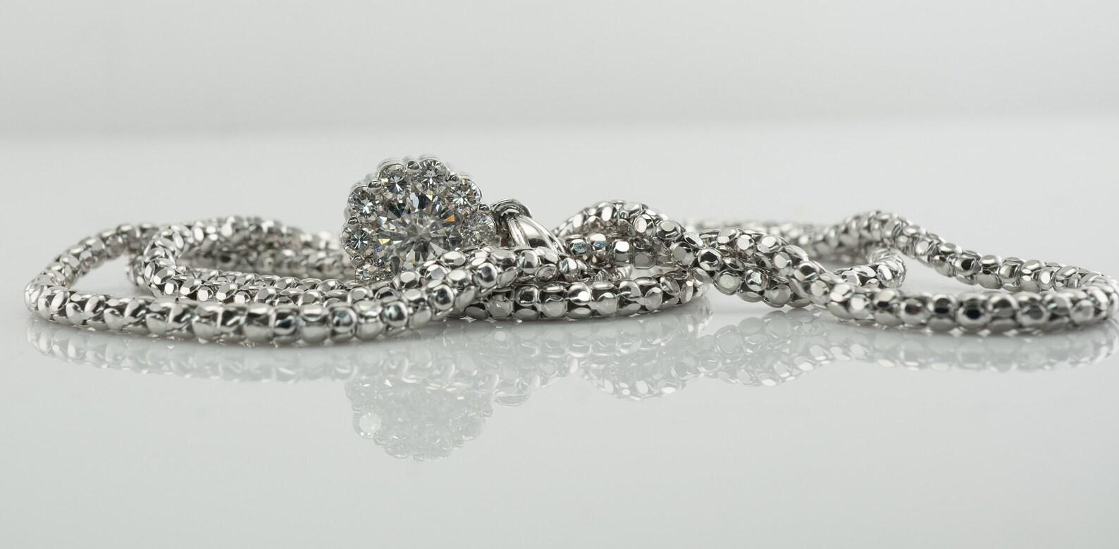 Natural Diamond Pendant Necklace 14K White Gold 1.20 cts TDW Halo For Sale 1
