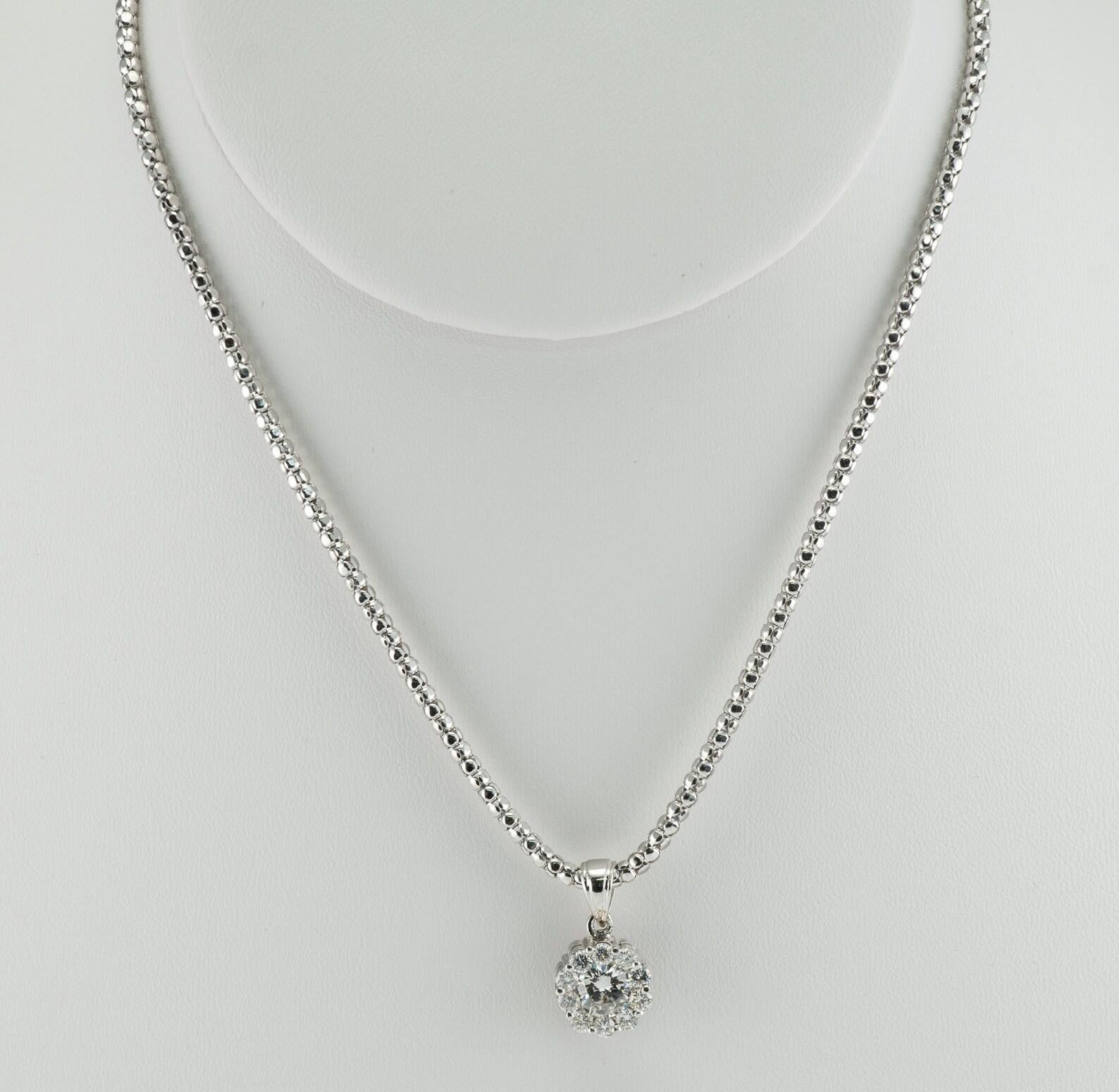Natural Diamond Pendant Necklace 14K White Gold 1.20 cts TDW Halo For Sale 3