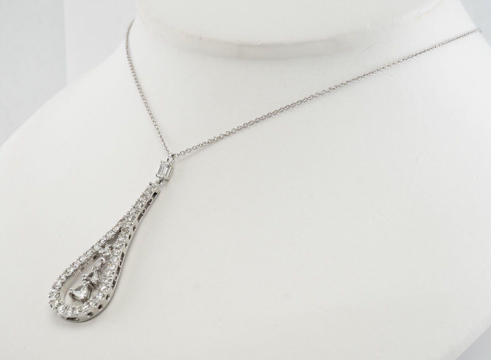 Natürlicher Diamant-Anhänger-Halskette 14K Weißgold Trillion 1,57 TDW im Angebot 1