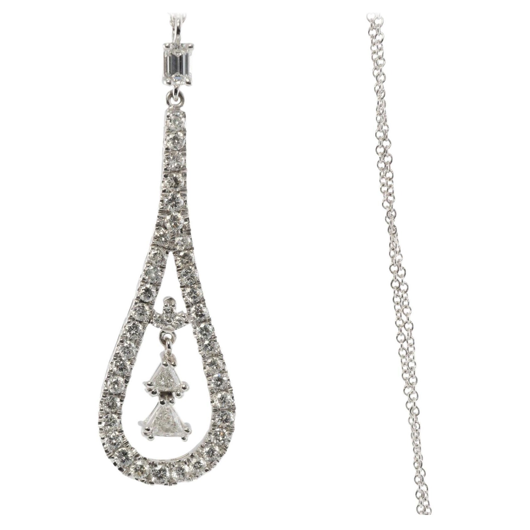 Natürlicher Diamant-Anhänger-Halskette 14K Weißgold Trillion 1,57 TDW im Angebot