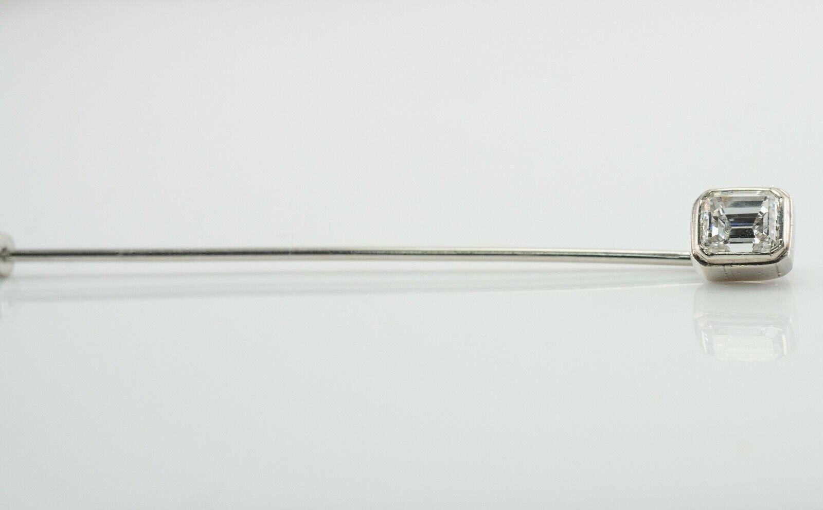 Natural Diamond Pin Stick .50 Carat Platinum Vintage For Sale 2