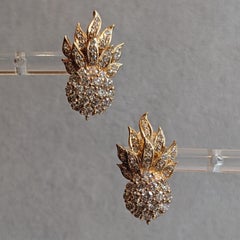 Natural Diamond Pineapple Button Earrings in 14k & 18k Rose Gold