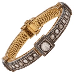 Natural Diamond Polki Bangle Bracelet 925 Sterling Silver Victorian Bracelet.