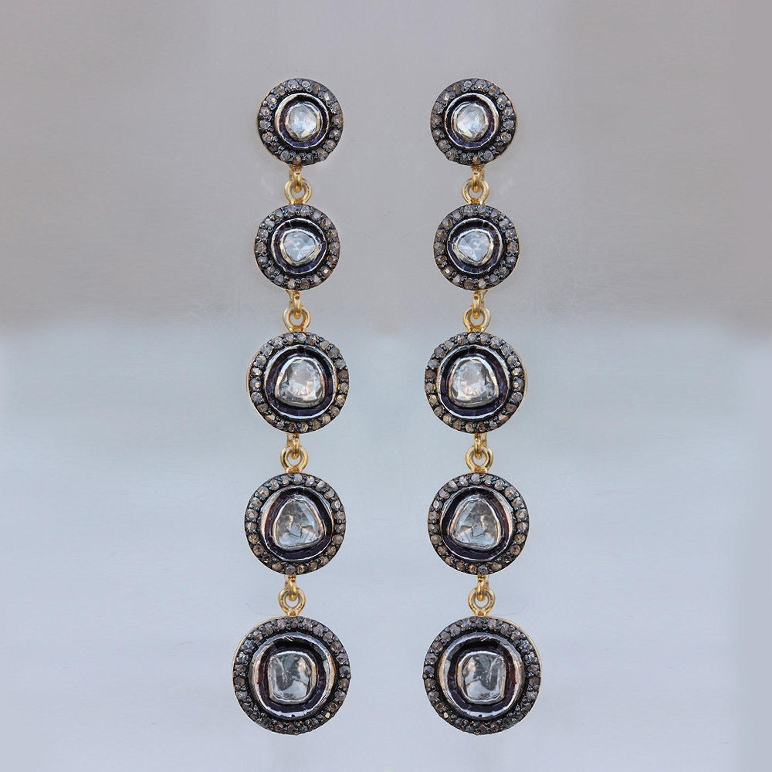 Natural Diamond Polki Earring 925 Sterling Silver Minimalist Jewelry Gift 1 pair For Sale 2