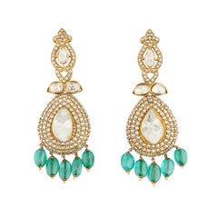 Natural 20.25cts Emerald & 3.40cts Diamond Polki Earring in 18k Gold