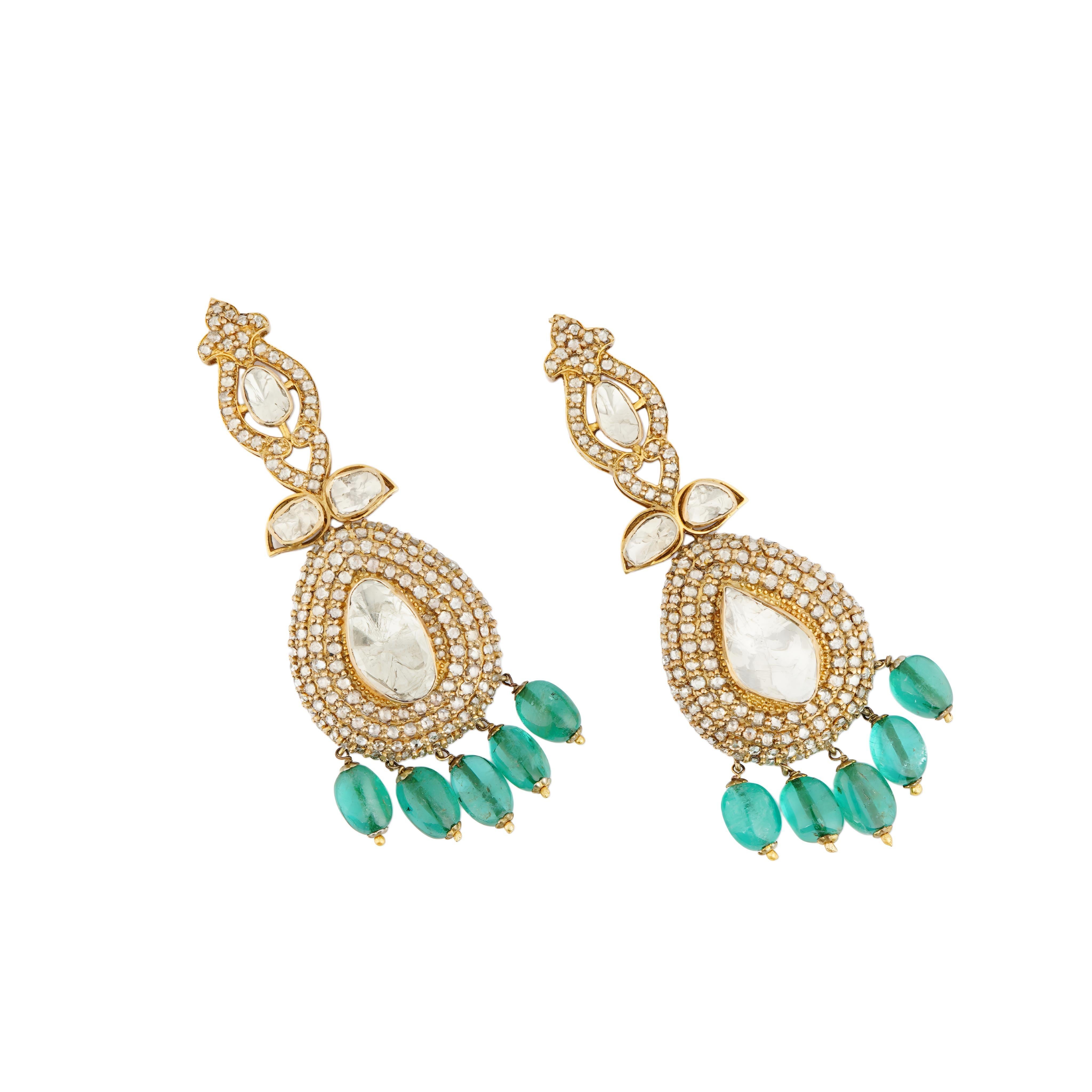 Natural diamond polki earring in 18k gold Damen im Angebot