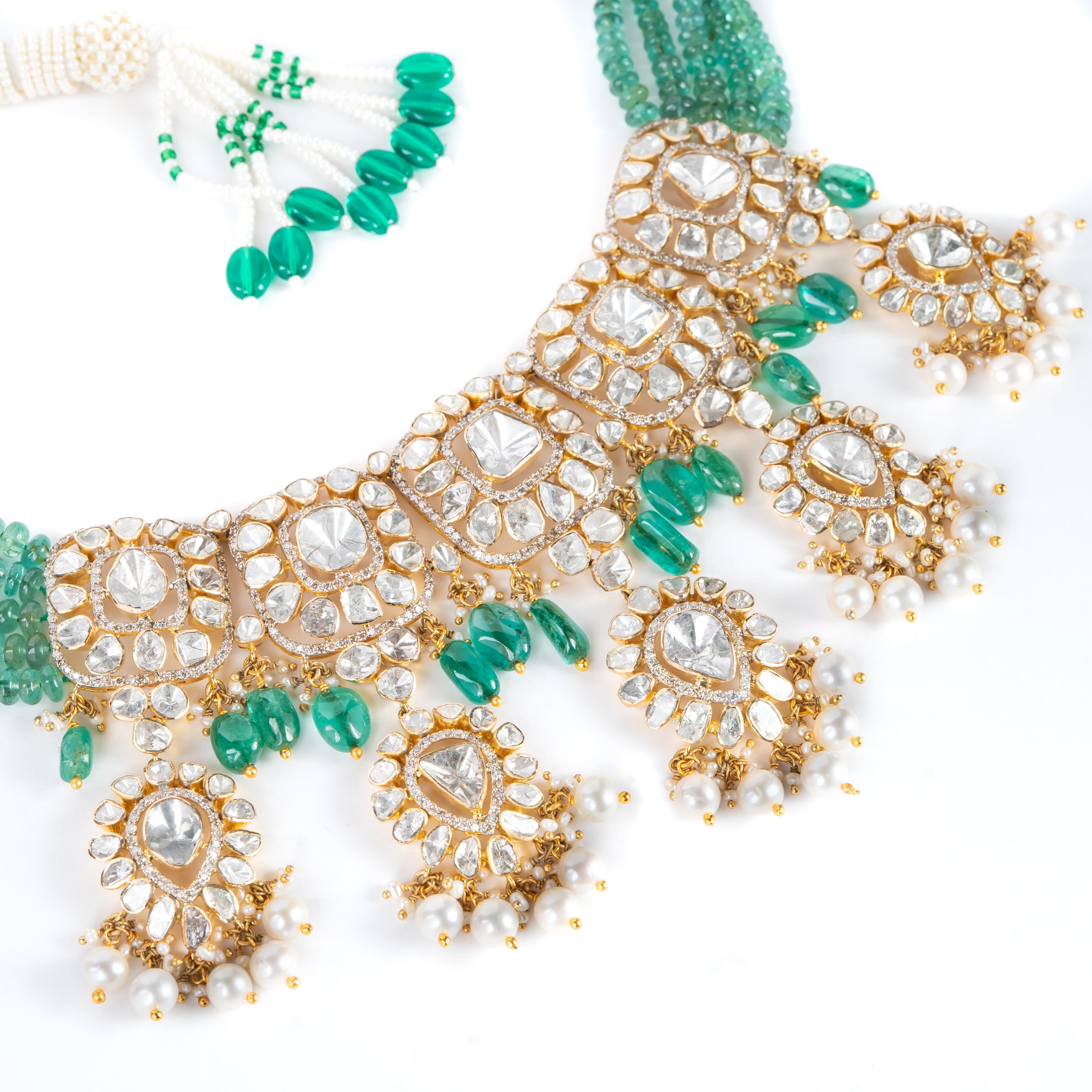 Taglio misto Collana polki con diamanti naturali in oro 14k in vendita