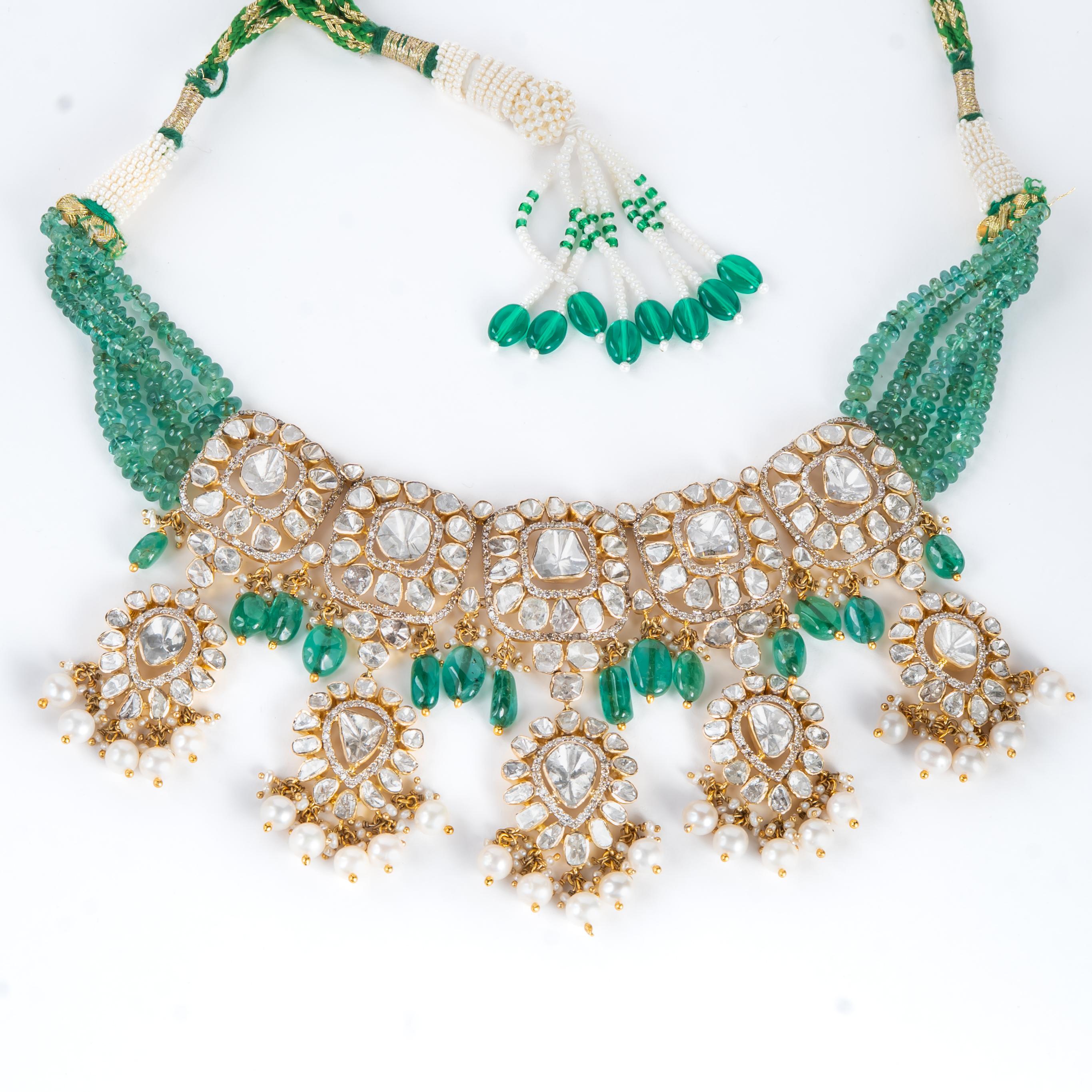 Collana polki con diamanti naturali in oro 14k In condizioni Nuovo in vendita a jaipur, IN