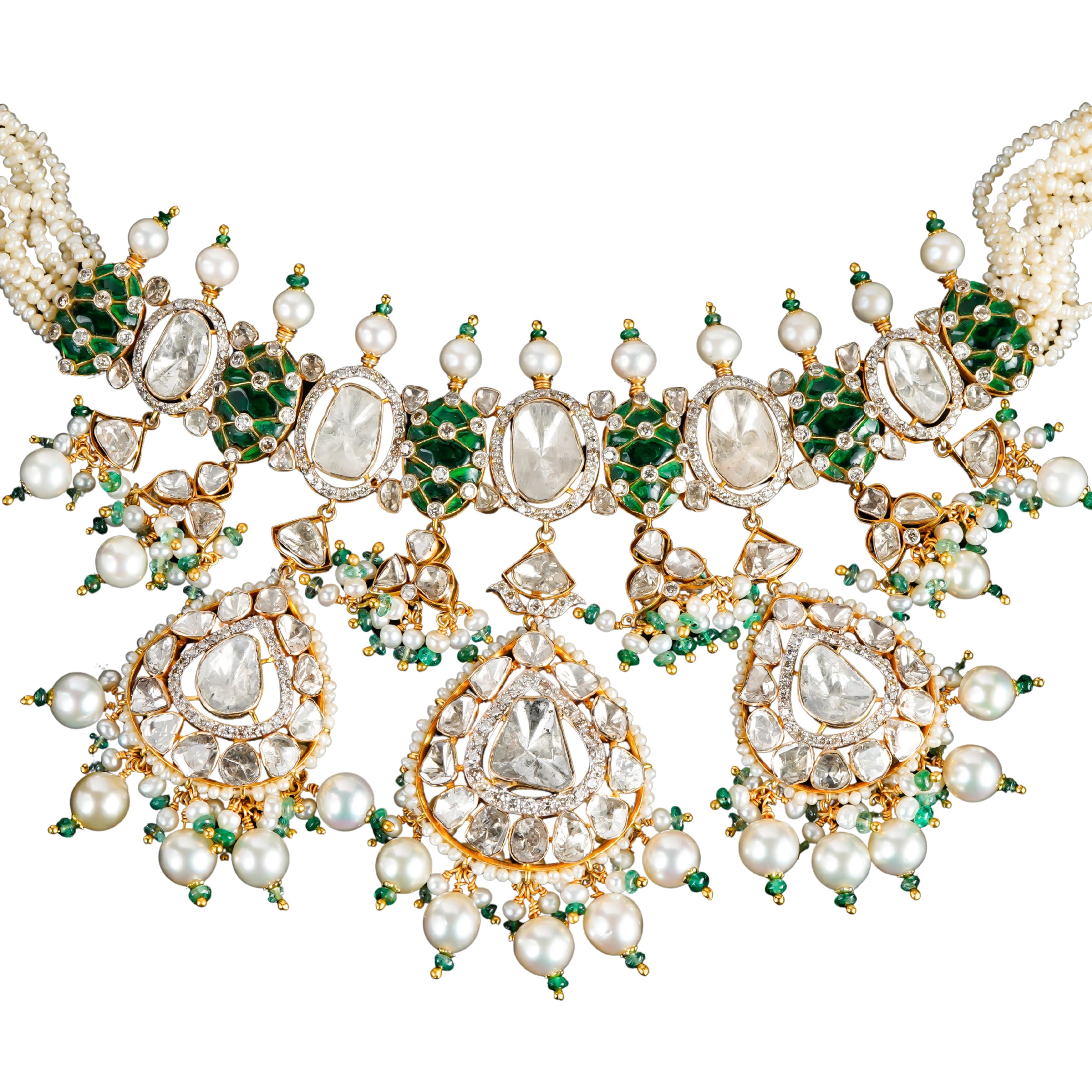 Donna Collana polki con diamanti naturali in oro 14k in vendita