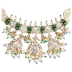 Natural Diamond polki necklace set in 14k gold