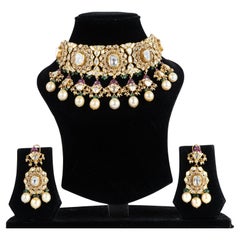 Natural Diamond polki necklace set in 14k gold