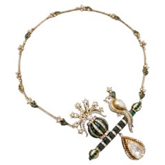 Natural Diamond Polki Peacock Necklace in 14k Gold