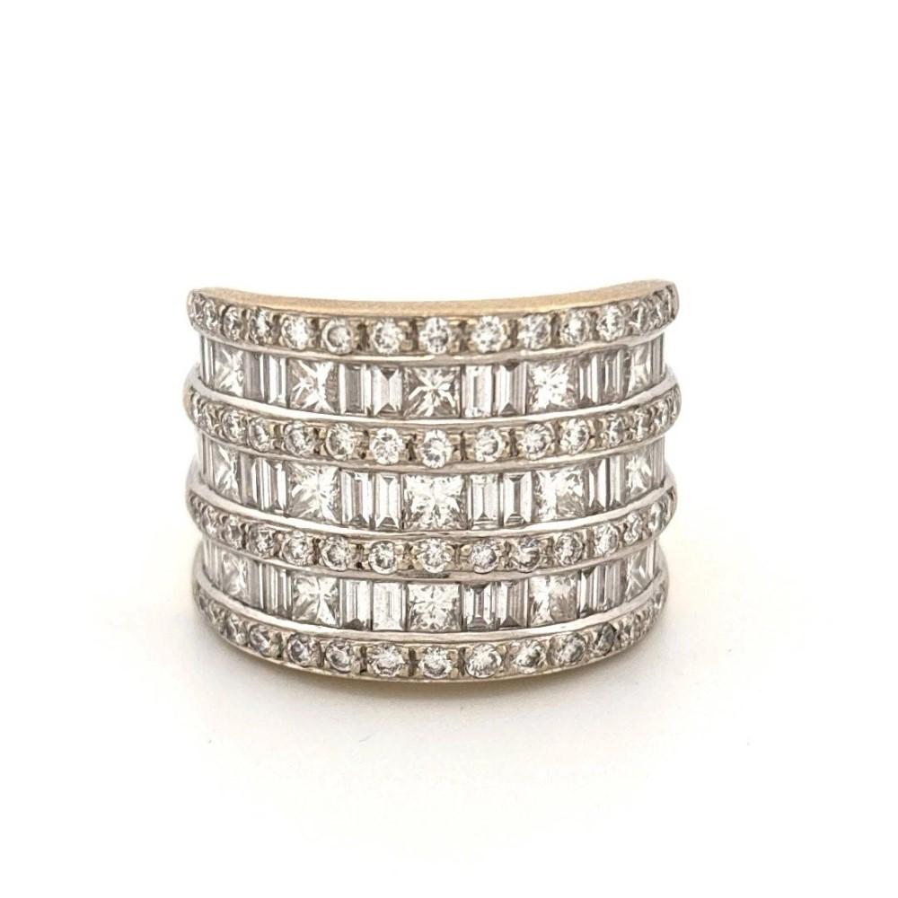 Princess Cut Natural Diamond Princess, Baguette, Round 3.5CTW 14K White VS F-G Wide Band Ring For Sale