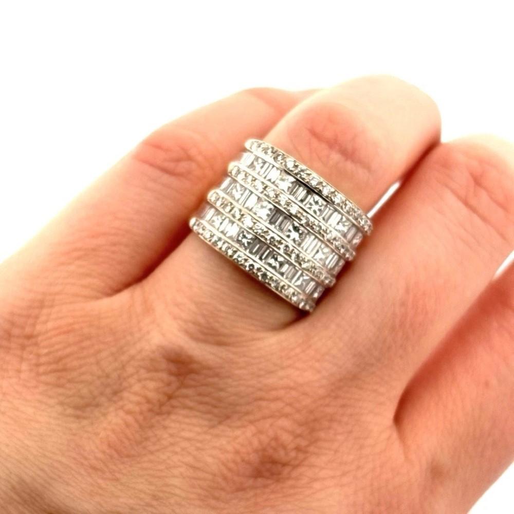 Natural Diamond Princess, Baguette, Round 3.5CTW 14K White VS F-G Wide Band Ring For Sale 1
