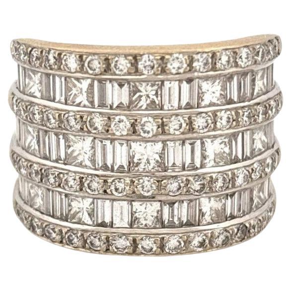Natural Diamond Princess, Baguette, Round 3.5CTW 14K White VS F-G Wide Band Ring