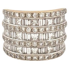 Natural Diamond Princess, Baguette, Round 3.5CTW 14K White VS F-G Wide Band Ring