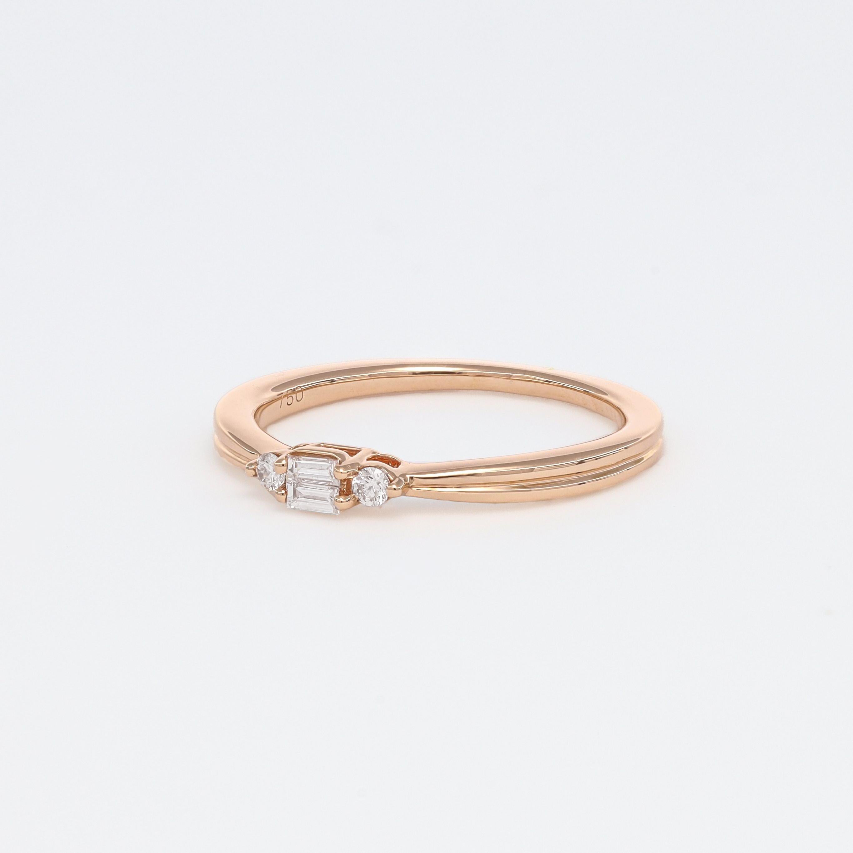 Baguette Cut Natural Diamond Ring 0.11 Carats 18 Karat Rose Gold Engagement Ring  For Sale