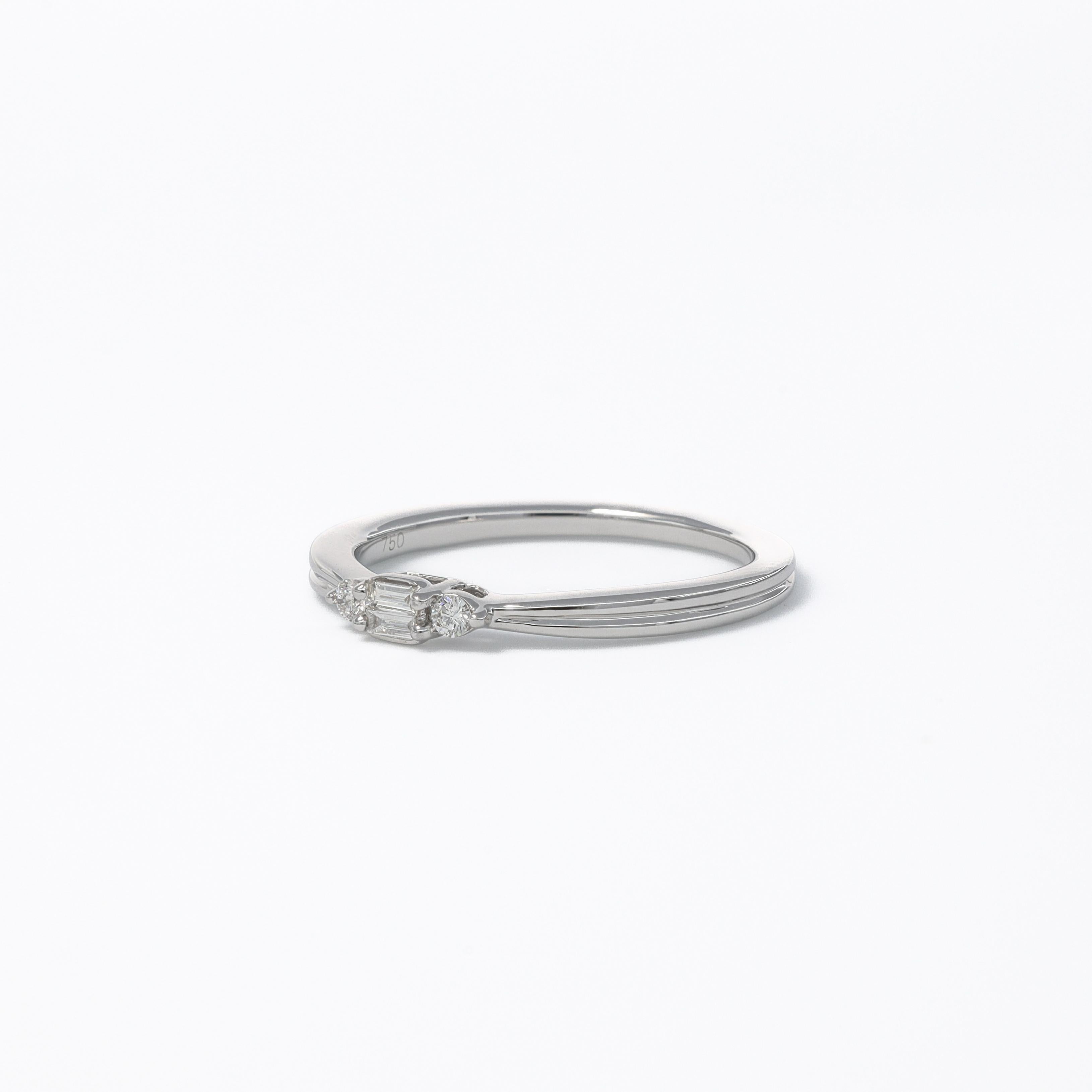 Baguette Cut Natural Diamond Ring 0.11 Carats 18 Karat White Gold Engagement Ring  For Sale