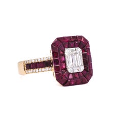 Natural Diamond Ring 0.35 cts 18 KT Rose Gold Natural Rubies Ring