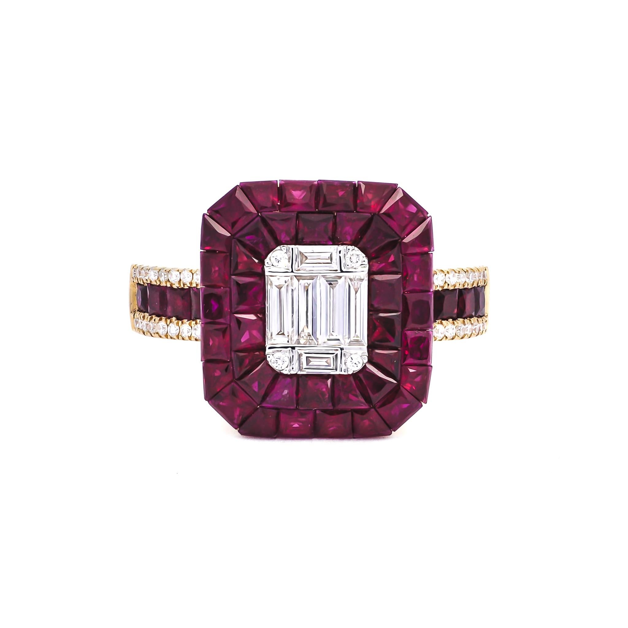 Natürlicher Diamantring 0,35 Karat 18 KT Roségold Natürliche Rubine Ring  (Moderne) im Angebot