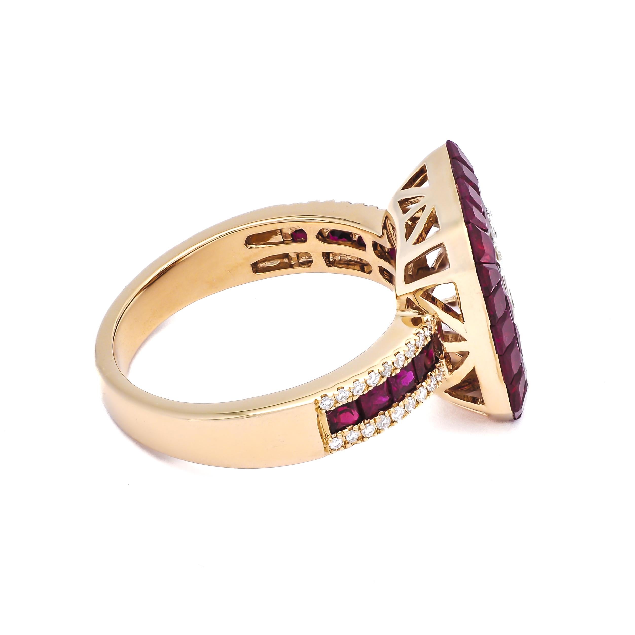 Baguette Cut Natural Diamond Ring 0.35 cts 18 KT Rose Gold Natural Rubies Ring  For Sale