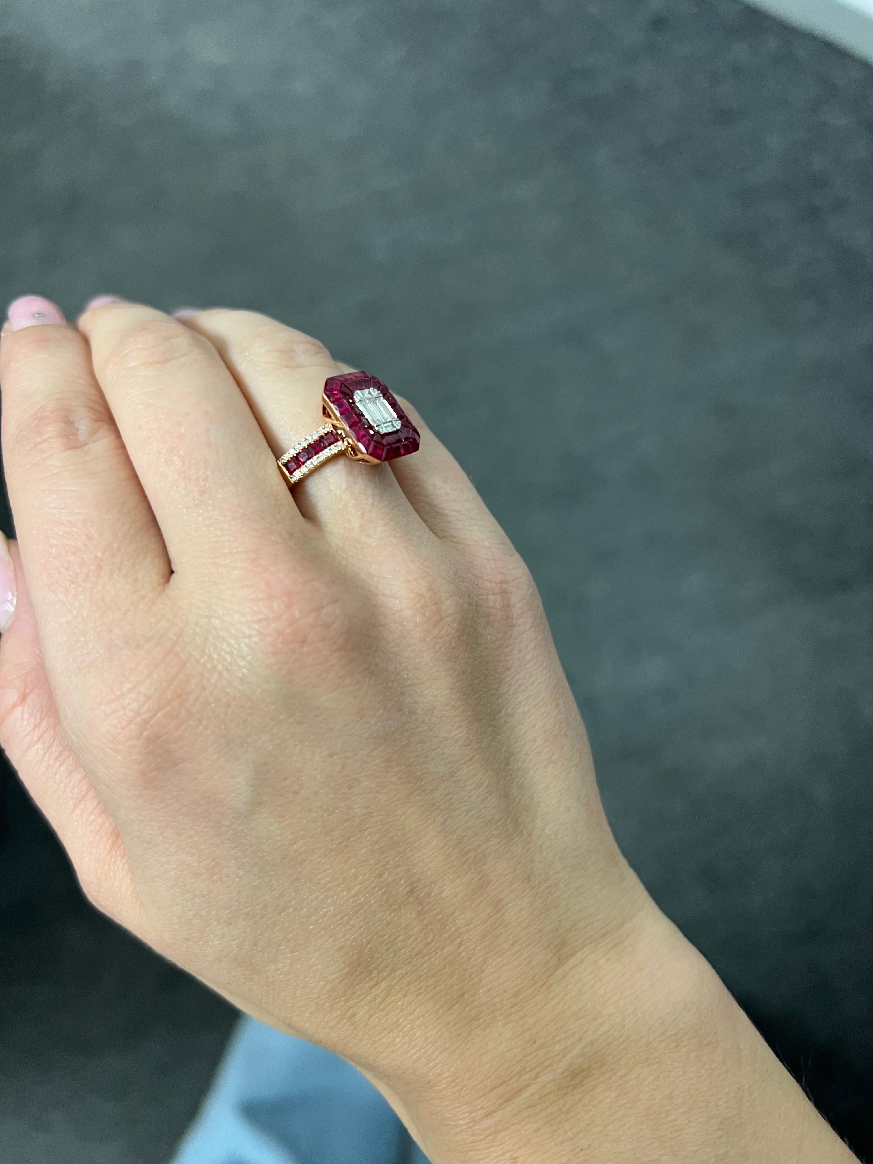 Natürlicher Diamantring 0,35 Karat 18 KT Roségold Natürliche Rubine Ring  Damen im Angebot