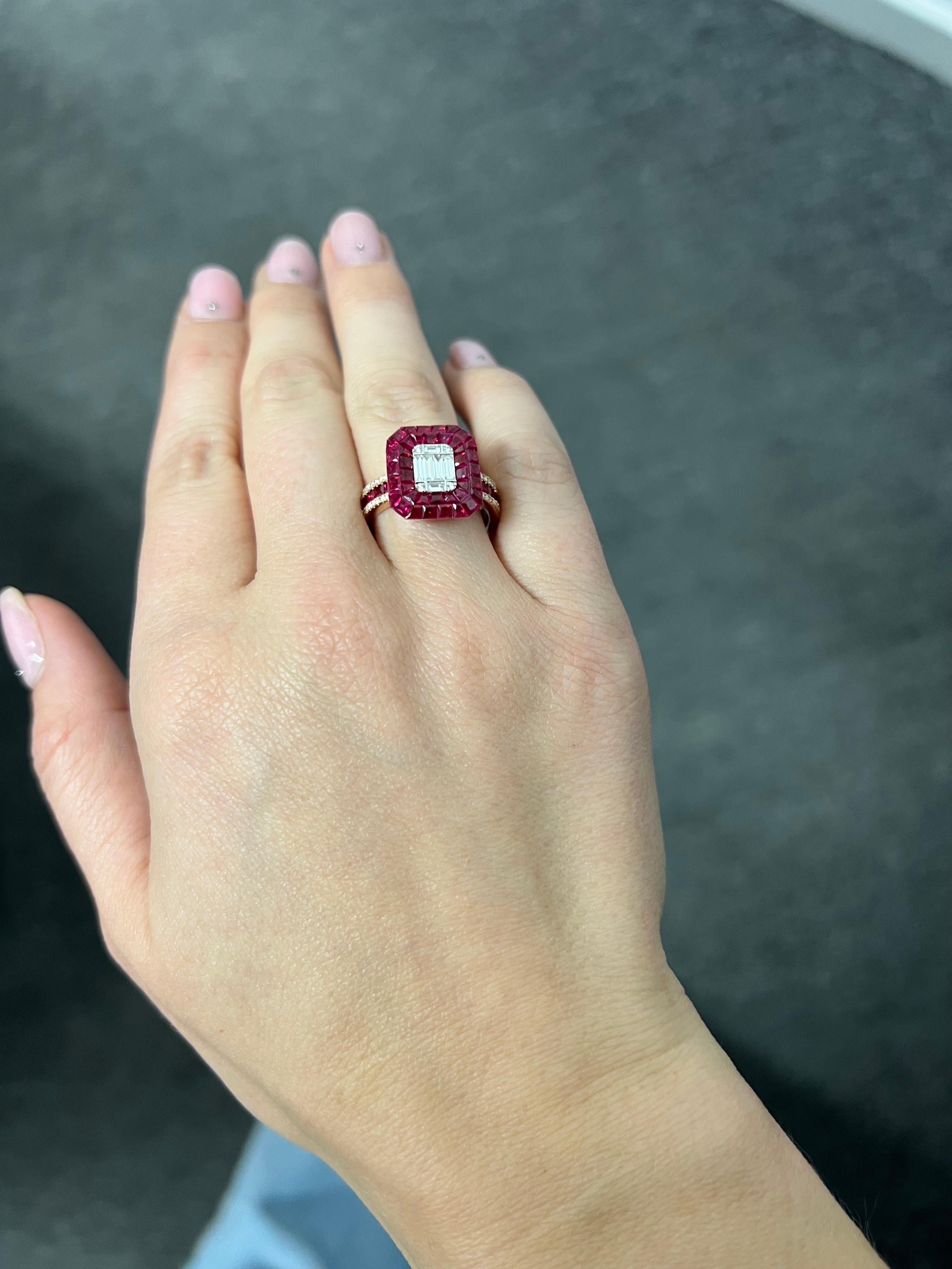 Natürlicher Diamantring 0,35 Karat 18 KT Roségold Natürliche Rubine Ring  im Angebot 1